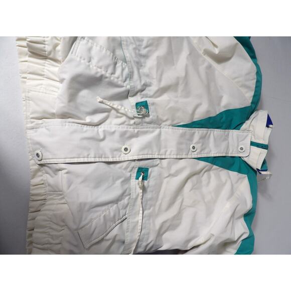 Vintage Izzi Winter Jacket Puffer Womens Large 12/14 White Blue Teal 80s 90s - Picture 11 of 16